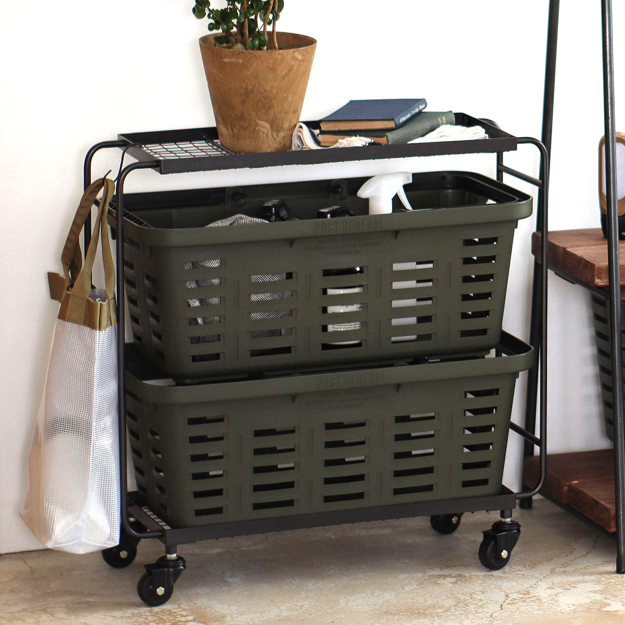 IRON WAGON with HEAVY DUTY BASKET LONG / アイアンワゴン ウィズ ヘビーデューティーバスケット ロング -  CHARCOAL BLACK SET 【982050003】 | POST GENERAL