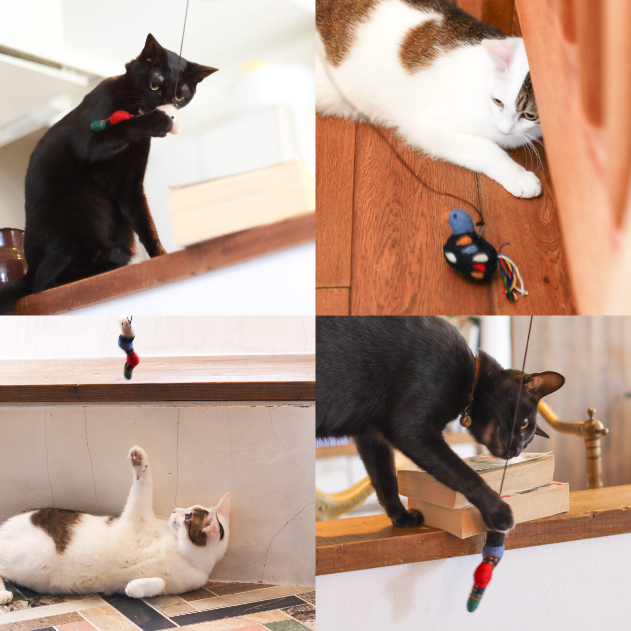 【Cat lovers】猫じゃらし ６点まとめて 天然素材 おまけ棒紐付 CAT TEASER / おもちゃ ねこじゃらし 釣竿セット- さかな